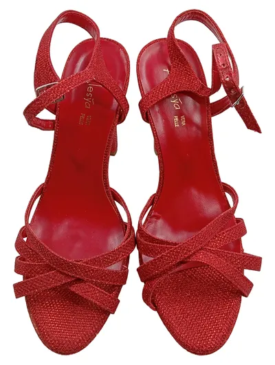 Alesya Damen Plateausandalen High Heels Rot Glitzer Gr. 38