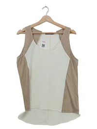 Costes Damen Top Shirt Gr. L Beige Weiß Lochmuster Ärmellos 1