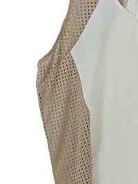 Costes Damen Top Shirt Gr. L Beige Weiß Lochmuster Ärmellos 2