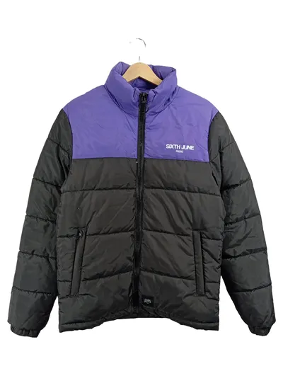 Sixth June Herren Steppjacke Schwarz Gr. S Logo-Print Streetwear