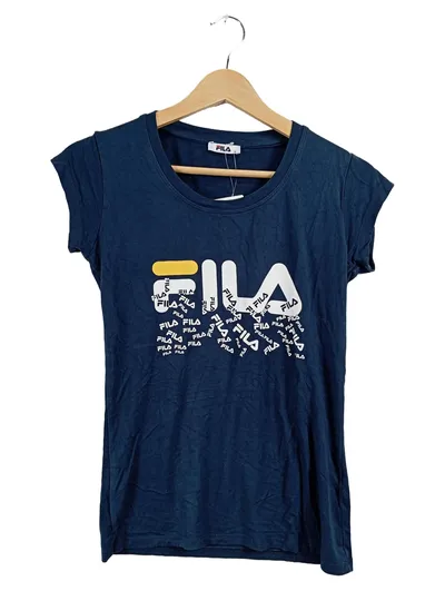 FILA Damen T-Shirt Gr. 36 S Blau Logo-Print Sportlich