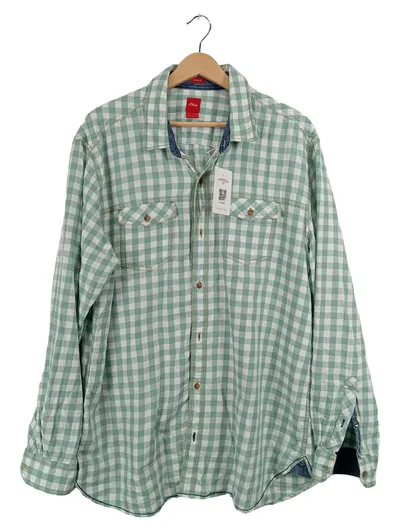 s.Oliver Herren Freizeithemd Kariert Grün Weiß Gr. XL Regular Fit