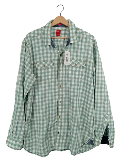 s.Oliver Herren Freizeithemd Kariert Grün Weiß Gr. XL Regular Fit
