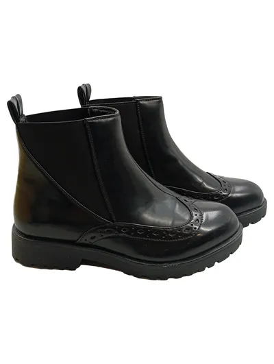 Obsel Damen Stiefeletten Chelsea Brogue Boots Schwarz Leder Gr. 36