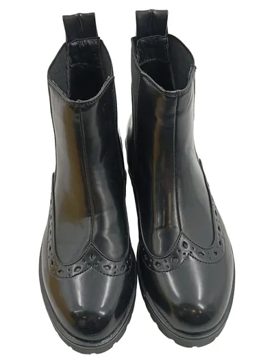 Obsel Damen Stiefeletten Chelsea Brogue Boots Schwarz Leder Gr. 36