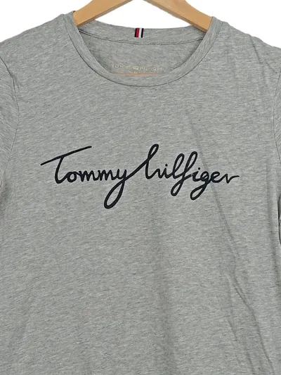 Tommy Hilfiger T-Shirt Damen Gr. M Grau Logo Schriftzug Baumwolle