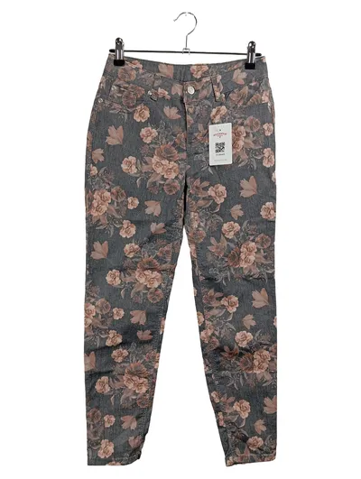 LASCANA Damen Jeans Straight Leg Blumenmuster Grau Gr. 36 Floraldruck