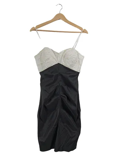 Adrianna Papell Damen Abendkleid Schwarz Gr. 38 M Pailletten Perlen