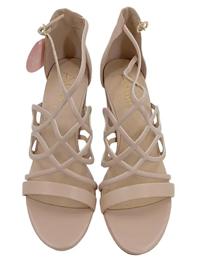 Alesya Damen Plateausandalen Leder Riemchen Sandaletten Beige Gr 40 Elegant