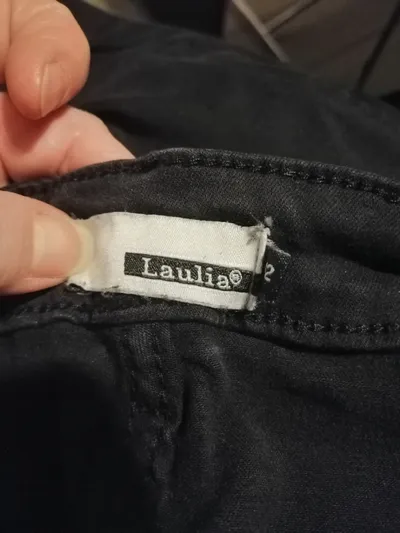 Laulia Damen Jeans Slim Fit Hose Schwarz Gr. 42 Stretch Fransen