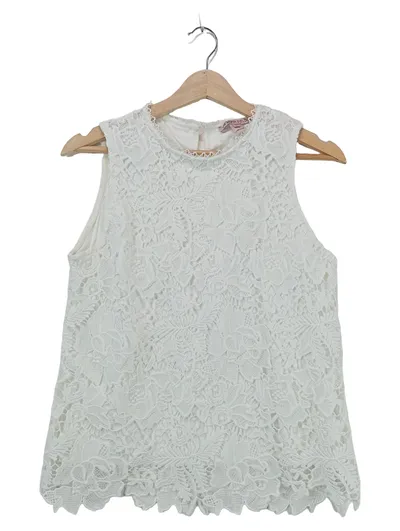Anna Field Damen Spitzen Top Ärmellos Weiß Gr. 40 Romantisch Floral