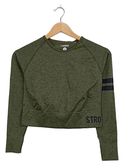 Stronger Damen Sport Langarmshirt Crop Top Oliv Gr. M/L Fitness