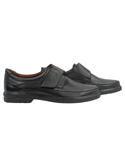 Sioux Herren Slipper Klettverschluss Leder Schwarz Gr. 44.5 Bequemschuhe