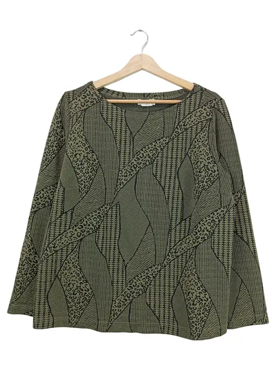 MONA Damen Langarmshirt Pullover Gr. 44 Oliv Gemustert Animal-Print