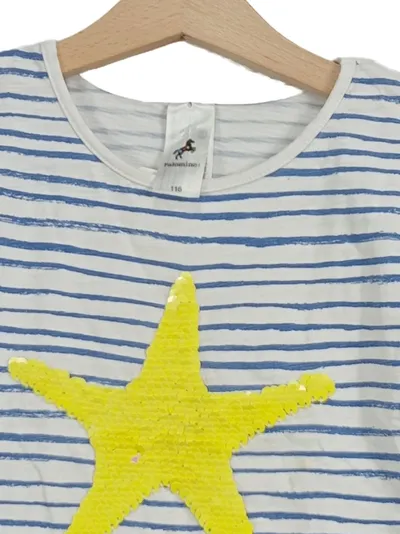Palomino Kinder T-Shirt Gr. 116 Weiß Gestreift Stern Pailletten Kurzarm