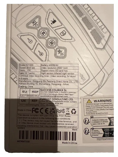 Markenlos NV1000 Überwachungskamera Nachtsicht 10X Zoom 3 Zoll IPS Schwarz