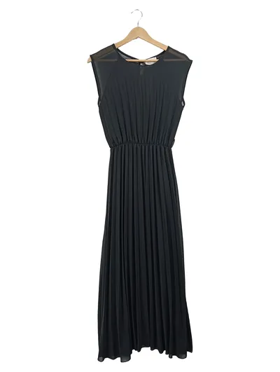 FLORIA Damen Abendkleid Maxikleid Schwarz Gr. 38 Elegant Plissee