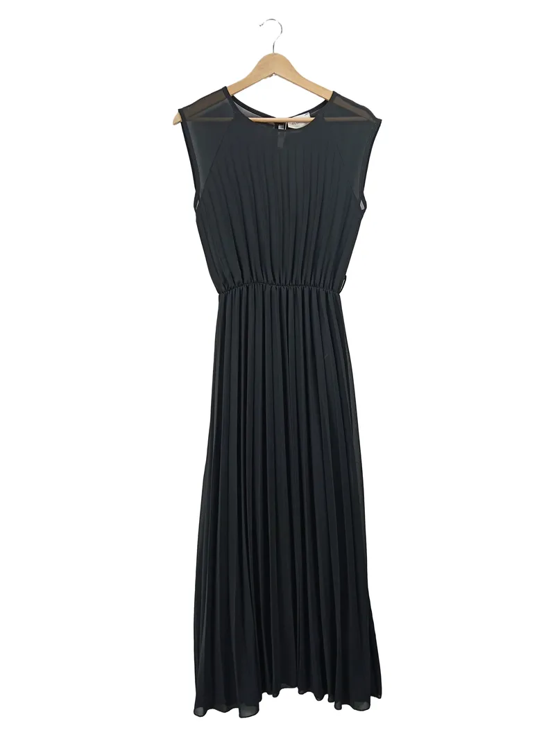 FLORIA Damen Abendkleid Maxikleid Schwarz Gr. 38 Elegant Plissee 1
