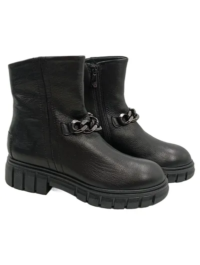 EVERYBODY Damen Stiefelette Schwarz Gr. 38 Leder Kette Blockabsatz