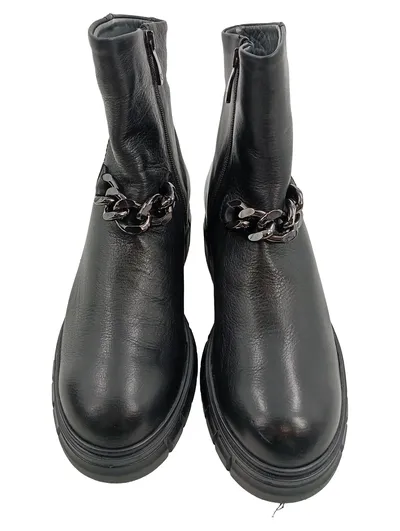 EVERYBODY Damen Stiefelette Schwarz Gr. 38 Leder Kette Blockabsatz