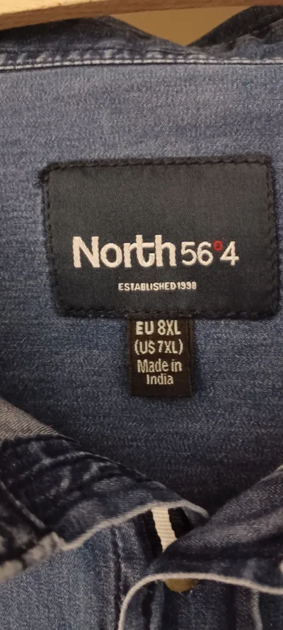 North 56°4 Jeanshemd Kurzarm Herren 8XL Blau Denim Button-Down Übergröße