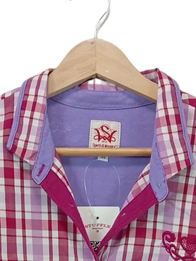 Spieth & Wensky Trachtenbluse Damen Gr. 44 Kariert Rosa Lila Stickerei