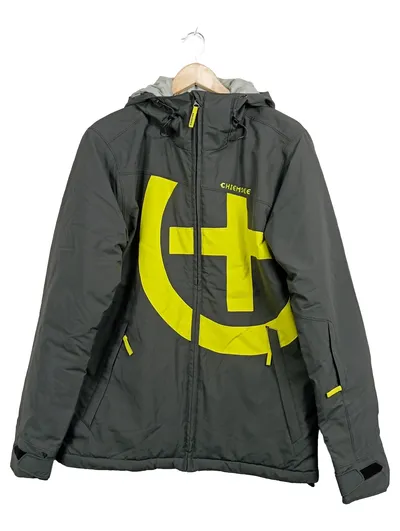 Chiemsee Outdoorjacke Herren Jacke Kapuze Reißverschluss Grau Gr. L Logo-Print