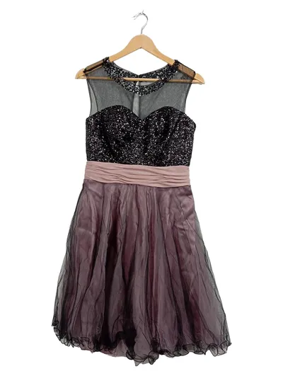 Kleemeier Abendkleid Gr. 38 Pailletten Mesh Tüll Schwarz Rosa Festlich