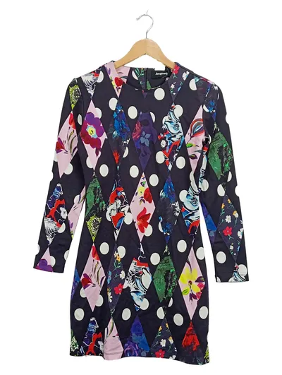 Desigual Damen Kleid Langarm Blumenmuster Mehrfarbig Gr. M NEU