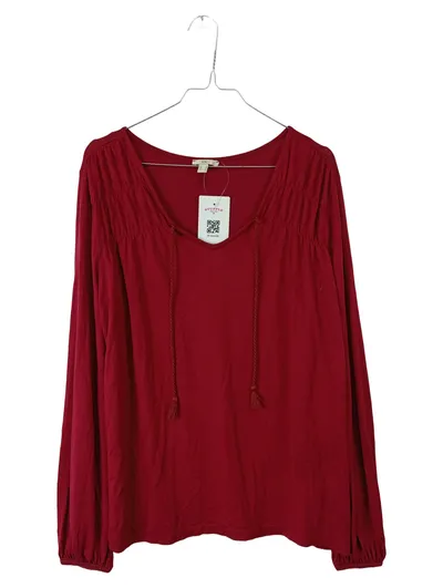 EDC by Esprit Damen Langarmshirt Gr. M Rot Boho Quasten Viskose