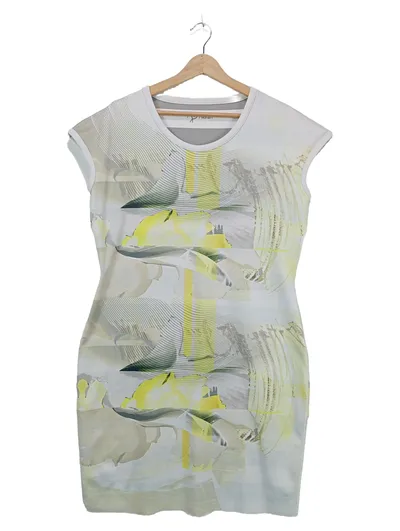 TUZZI Damen Freizeitkleid Gr. 42 XL Mehrfarbig Abstrakt Print Kurzarm