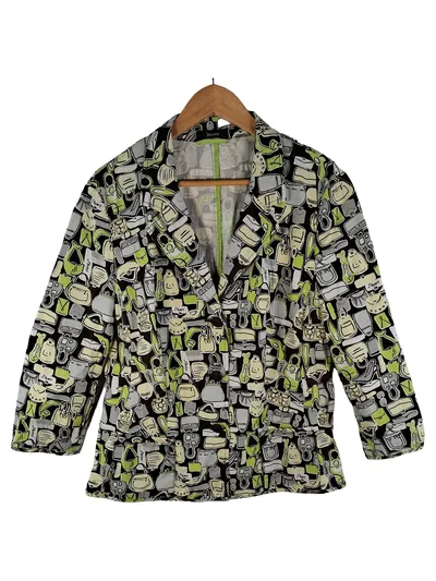 Jellico Damen Blazer 3/4-Arm Baumwolle Retro Grafisch Knopfleiste Mehrfarbig