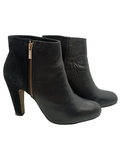 Another A Damen Stiefelette Schwarz Gr. 40 Leder Wildleder Absatz 12cm