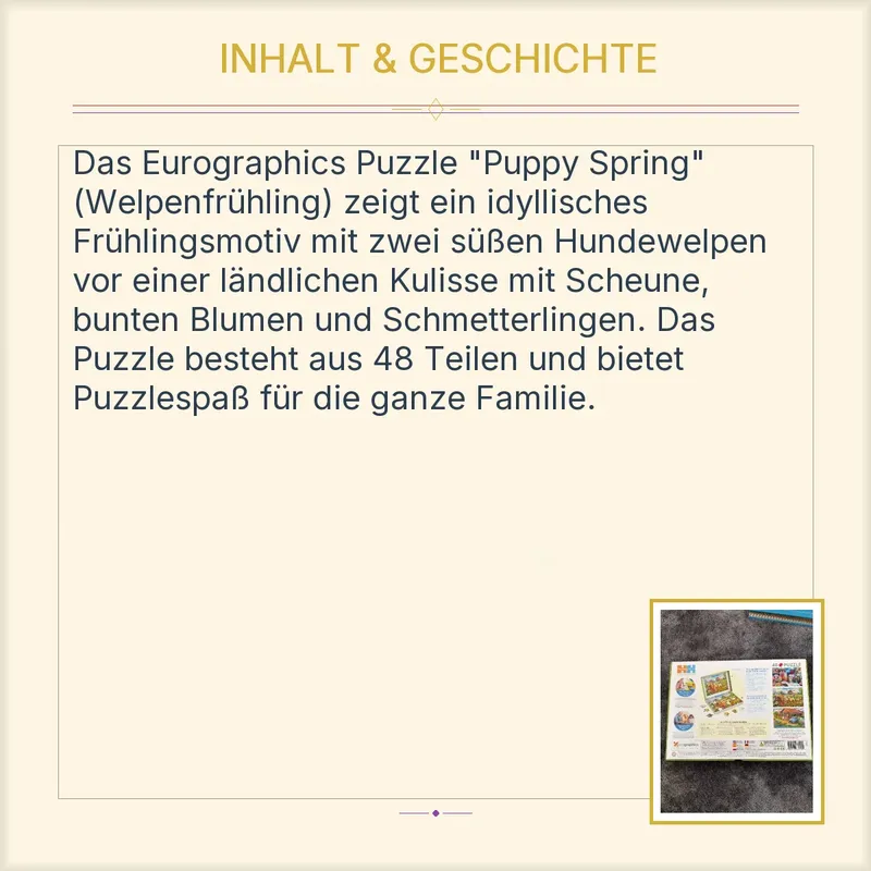 EuroGraphics Puzzle Puppy Spring 48 Teile Hunde Welpen Bauernhof Blumen 4