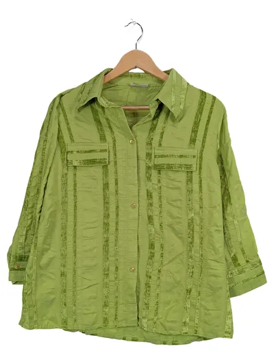 Canda Damen Bluse Grün Gestreift Langarm Casual Gr. 40