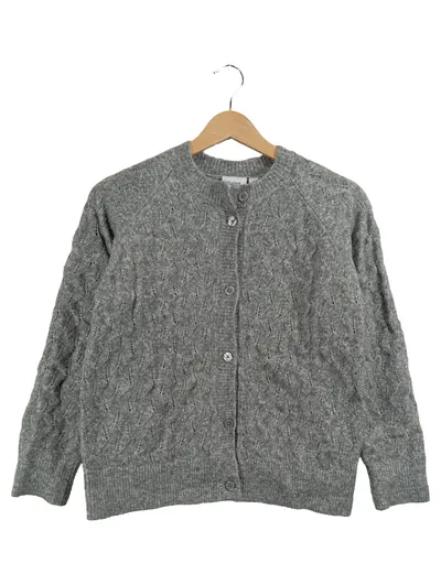 Saint Tropez Strickjacke Damen Grau Gr. 36 S Lochmuster Knopfleiste Klassisch