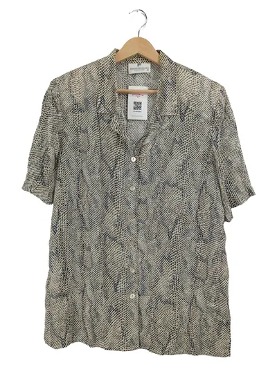 FRANK WALDER Damen Bluse Gr. 40 Schlangenmuster Kurzarm Viskose Beige