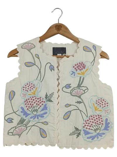 ZARA Mädchen Weste Gr. 164 Blumenstickerei Bohemian Beige Baumwolle