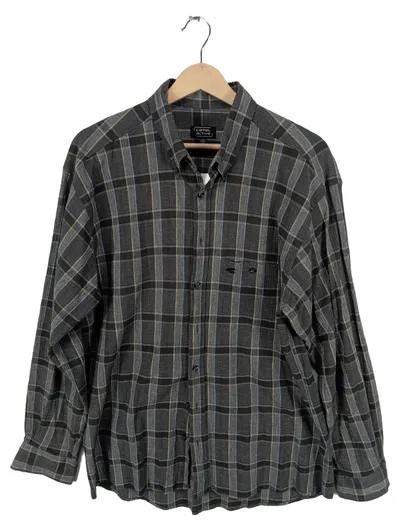 camel active Herren Freizeithemd Grau Kariert Gr. 48, M Langarm Baumwolle