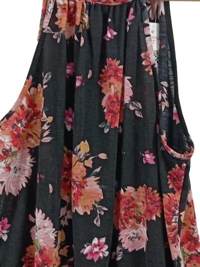 Blind Date Damen Top Gr. 40 L Schwarz Blumenmuster Ärmellos Casual