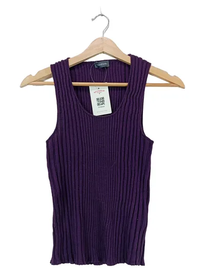 Connemara Damen Stricktop Ärmellos Lila Gr. M Wolle Rippstrick
