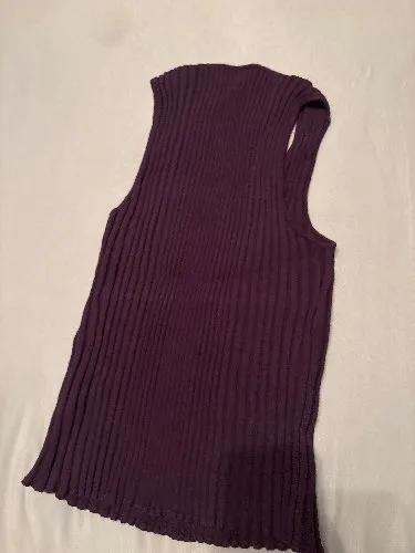 Connemara Damen Stricktop Ärmellos Lila Gr. M Wolle Rippstrick