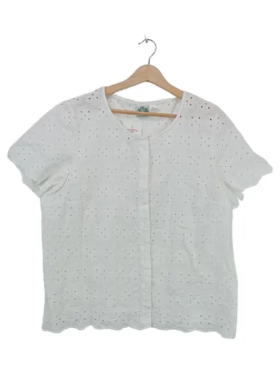 Hammerschmid Damen Bluse Gr. 46 Weiß Lochstickerei Kurzarm Tracht