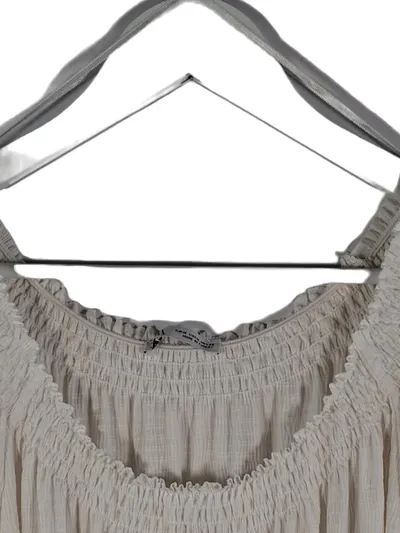Zara Damen Bluse Kurzarm Raffungen Beige Gr. M Freizeit Polyester