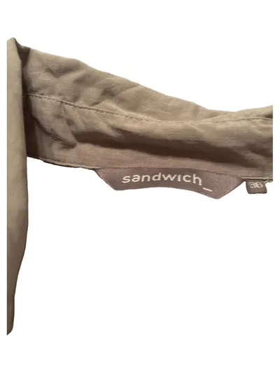 Sandwich Hemdbluse Damen Gr. 36 Beige Langarm Casual Baumwolle