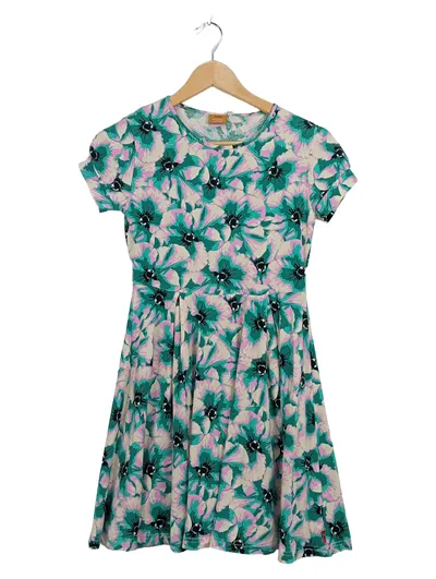 me&i Mädchen Kleid Gr. 146/152 Blumenmuster Bio-Baumwolle Grün Rosa