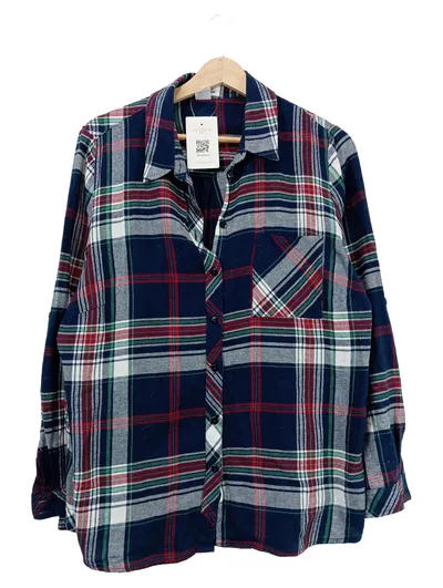 Collection L Flanell Hemdbluse Damen Gr. 44 Kariert Blau Rot Grün Langarm