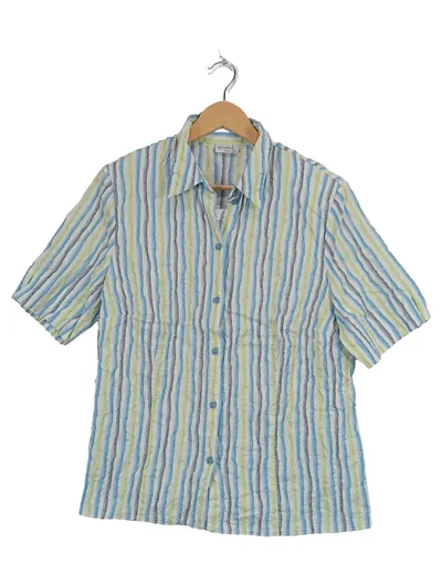 ERFO Damen Bluse Gr. 46 Blau Gestreift Kurzarm Casual