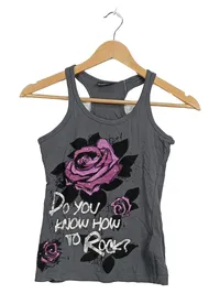 CRASH ONE Kinder Top Mädchen Gr. 134/140 Grau Rosenprint Streetwear 1