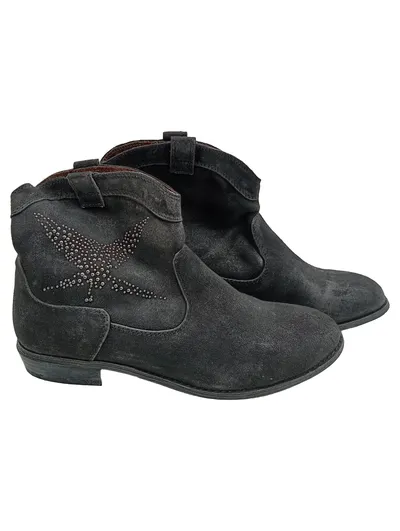 Damen Stiefelette Wildleder Grau Stern Nieten Western Ankle Boot Gr. 38